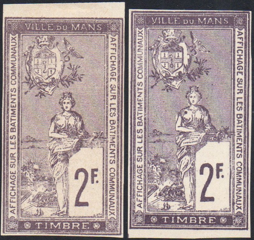 Le Mans : Timbre Fiscal 'Affiches' 1901 : Le Pont en X : Tramway à vapeur : 2 Francs Imperforate